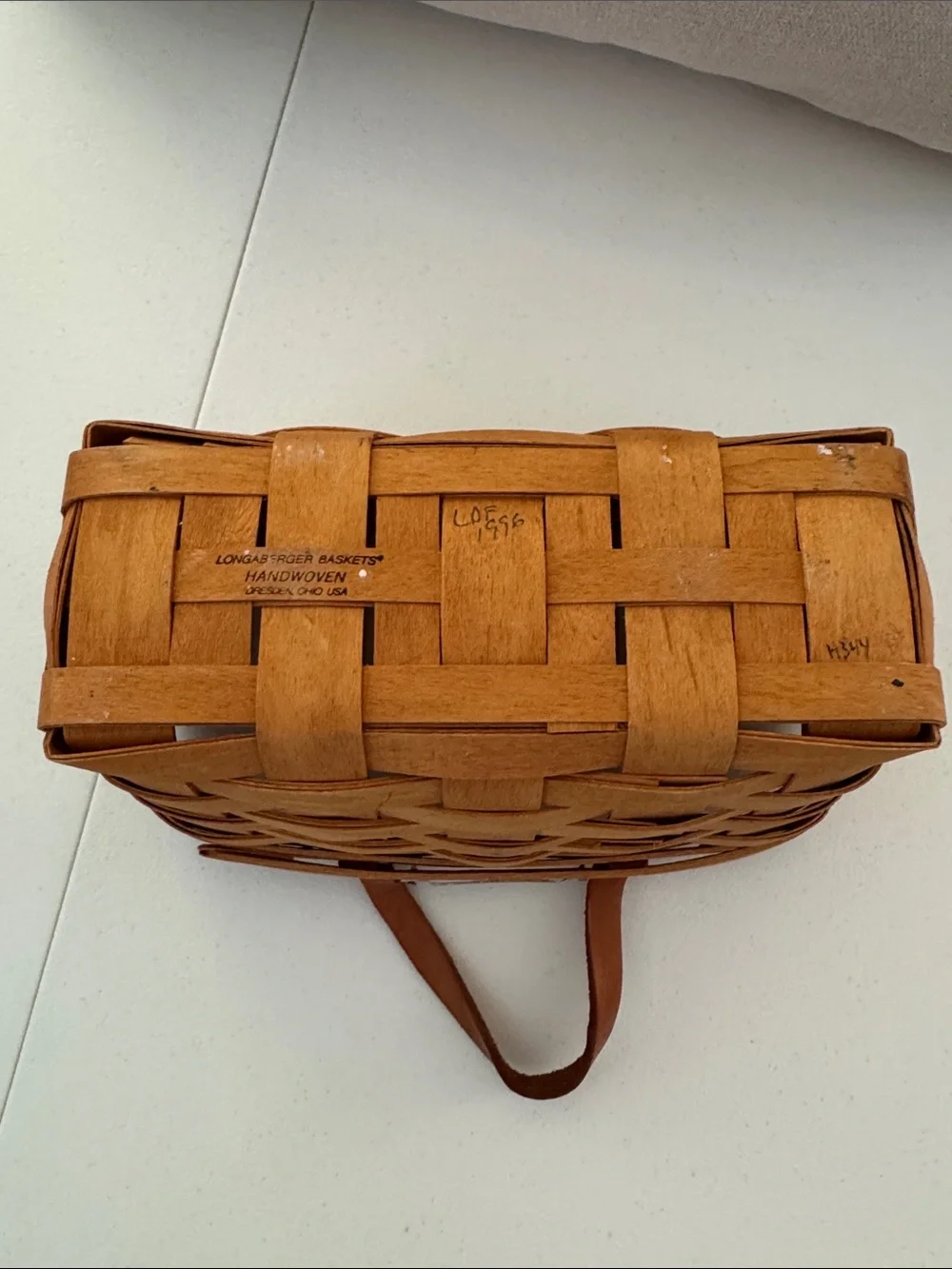 Longaberger Hanging Basket Leather Handle Wall Medium - Signed-9